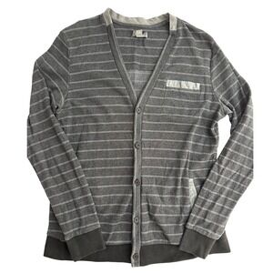 Kenneth Cole Reaction Men's Cardigan Sweater Gray Striped Pockets V Neck Large L